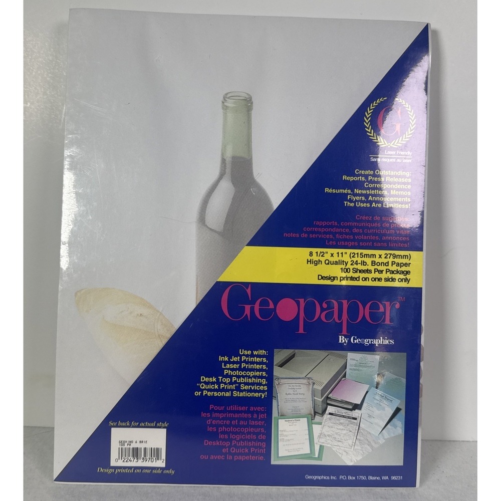 Geographics Vino & Cheese Design‎ 100 Sheet Letterhead NEW In Package